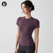 紧身 瑜伽服上衣普拉提训练健身t恤紫色套装 运动短袖 女士速干修身