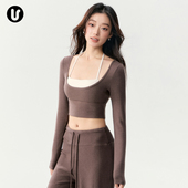 秋冬瑜伽服女带胸垫紧身训练运动长袖 健身上衣t恤 跑步普拉提套装