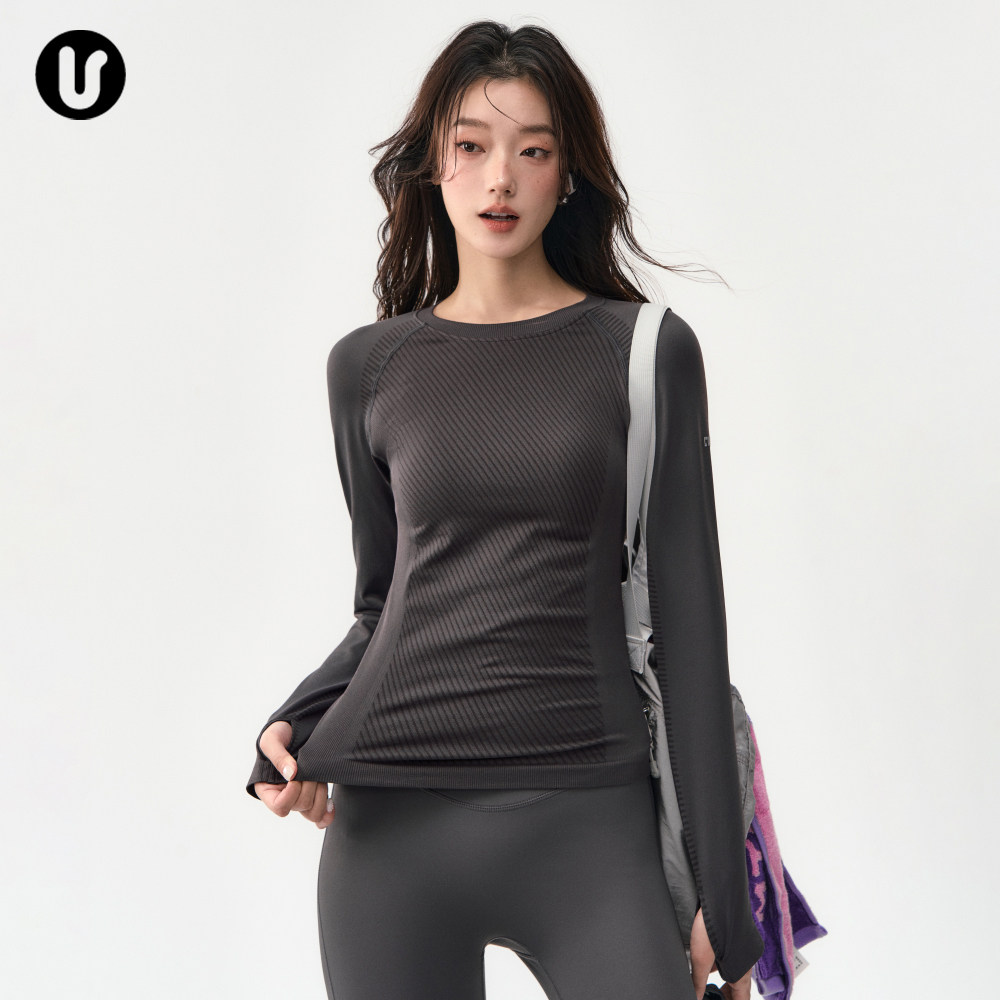 运动上衣女秋冬圆领速干跑步瑜伽服长袖修身普拉提训练服健身套装