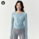 瑜伽服女秋冬新款 圆领跑步运动上衣普拉提训练服褶皱收腰健身长袖