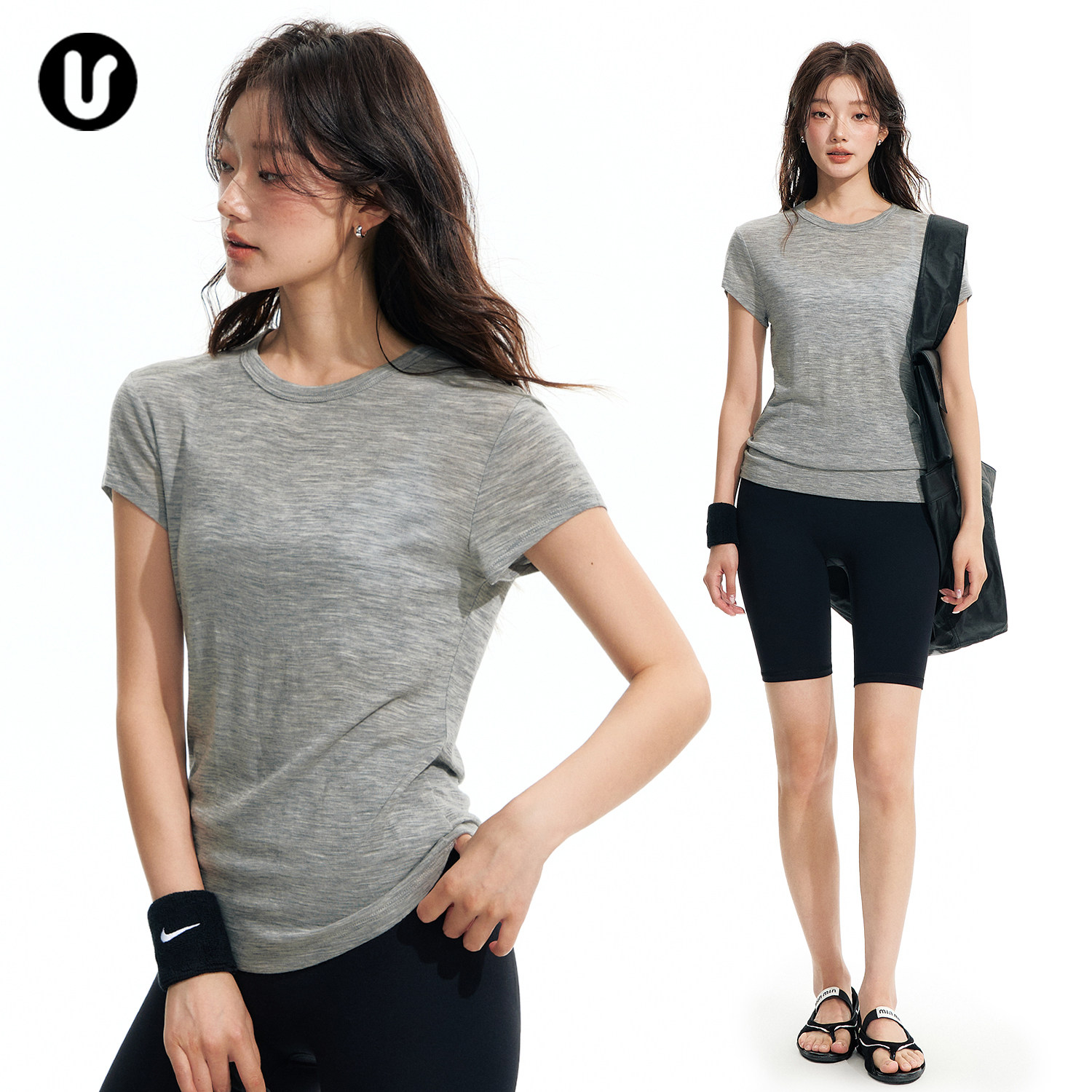 Umeko羊毛瑜伽短袖女运动健身T恤图片