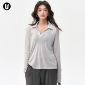 运动上衣女新款 跑步羽毛球服训练瑜伽T恤 POLO领宽松休闲健身长袖