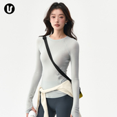 瑜伽服女秋冬羊毛修身 健身长袖 跑步运动上衣新款 普拉提训练服套装