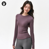 瑜伽服女秋冬圆领速干运动长袖 T恤跑步普拉提训练服健身上衣套装