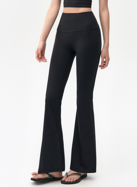 瑜伽裤女提臀微喇紧身黑色运动舞蹈普拉提训练服健身喇叭裤子套装