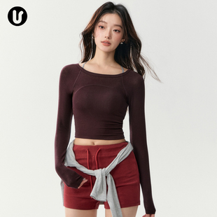 瑜伽服女秋冬新款 T恤 羊毛紧身跑步运动上衣普拉提训练服健身长袖