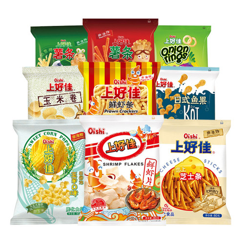 上好佳鲜虾洋葱田园泡玉米卷薯片芝士条怀旧膨化组合休闲小吃零食