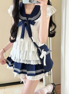 水手服短款半身裙学院海军风撞色