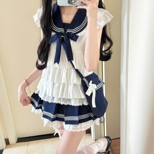 水手服短款半身裙学院海军风撞色