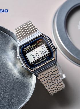 【礼物】casio卡西欧旗舰店A159WGED小银方块学生手表男女士正品