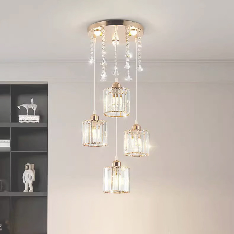 餐厅吊灯现代简约三头轻奢水晶圆盘北欧饭厅餐桌吧台灯具新款超亮