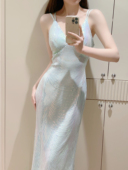 「海底」性感V领亮片落地晚礼服优雅宴会Party聚会裙