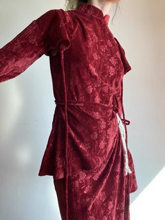禁忌玫瑰 复古丝绒红色新中式旗袍上衣抽褶流浪半裙套装敬酒服