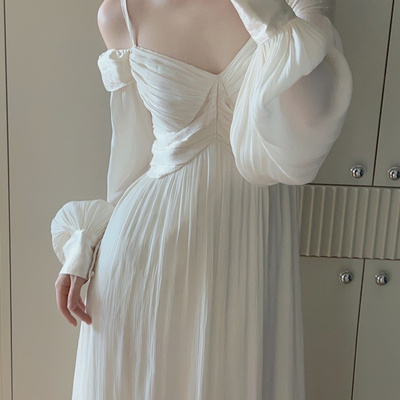 「缪斯」重工希腊女神感超大灯笼袖拼接连衣裙