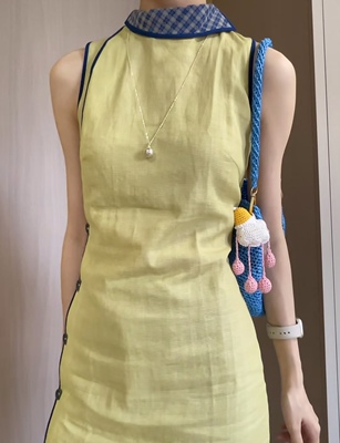 「芒草」棉纱 翻领设计小众旗袍