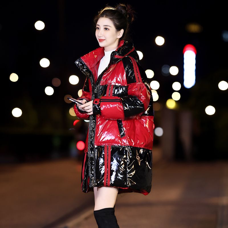 高级中长款亮面白鸭绒羽绒服