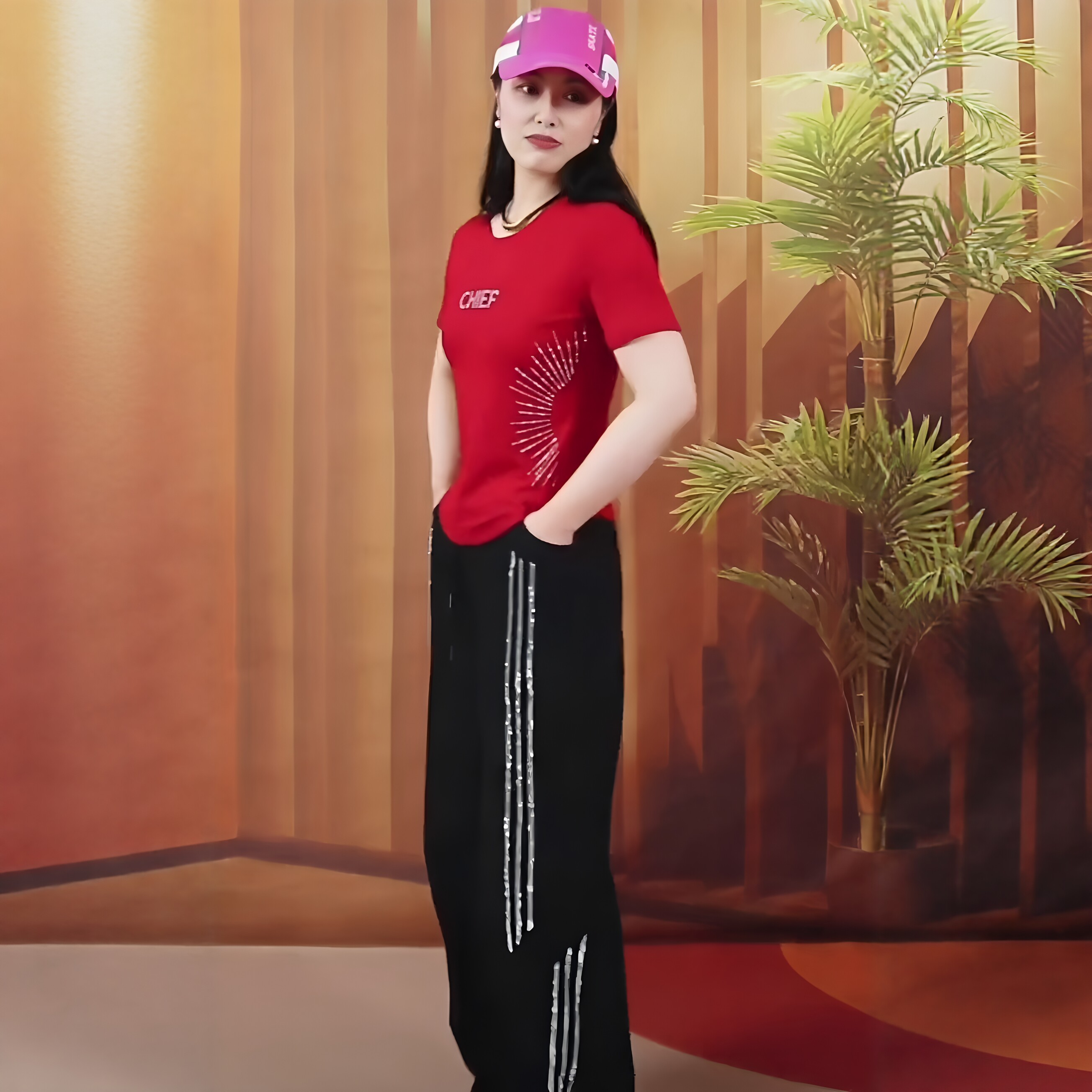 夏季新款跳舞服装烫钻袖t恤女修身休闲运动曳步舞裤子减龄妈妈装