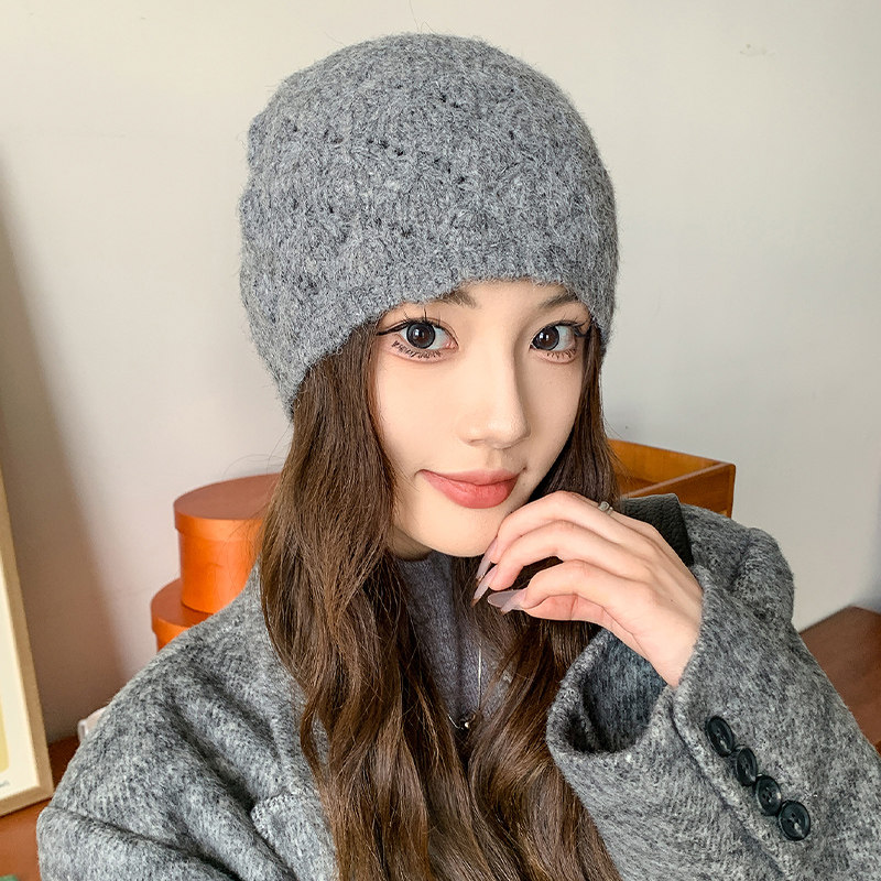 手工钩花包头帽子女秋冬新款防寒保暖针织毛线帽甜美百搭护耳帽