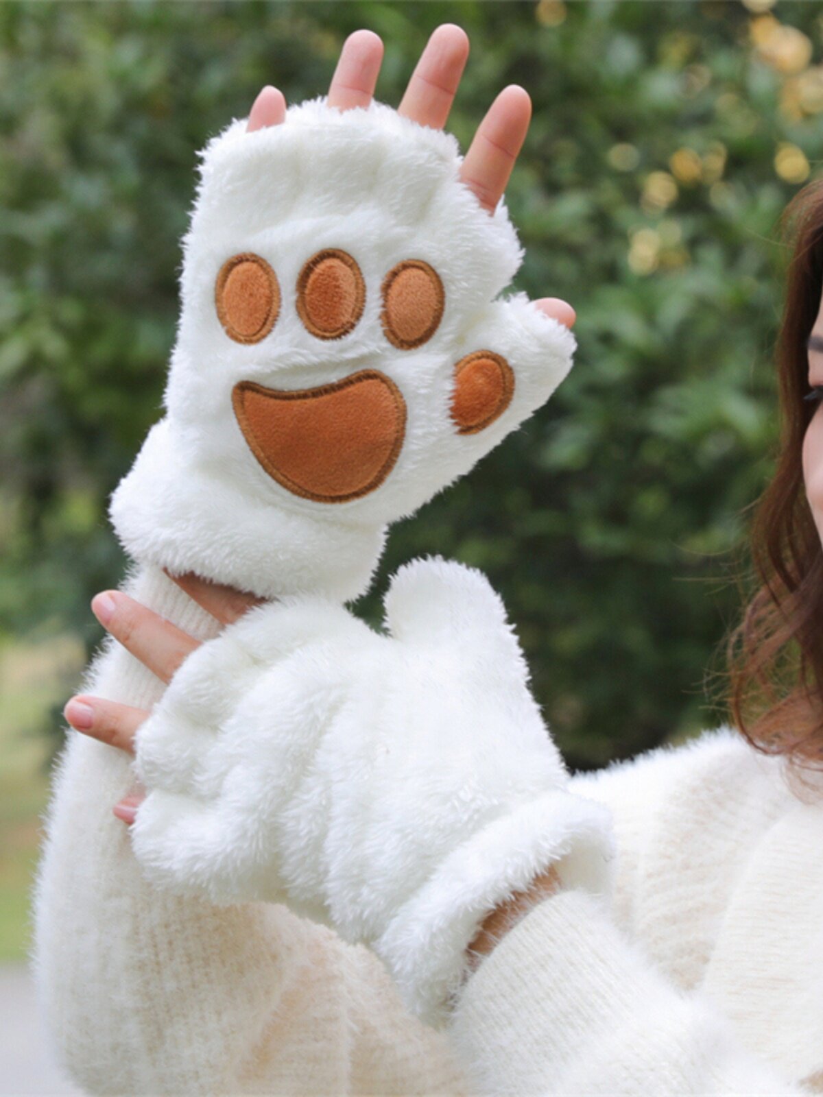 겨울 여성용 장갑 학생 가을 겨울 따뜻한 부드러운 소녀 귀여운 플러시 고양이 발톱 한국어 버전 반 손가락 두꺼워지고 벨벳