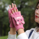 手套女秋冬翻盖半指加厚保暖可爱学生冬天针织毛线中大童露指骑车