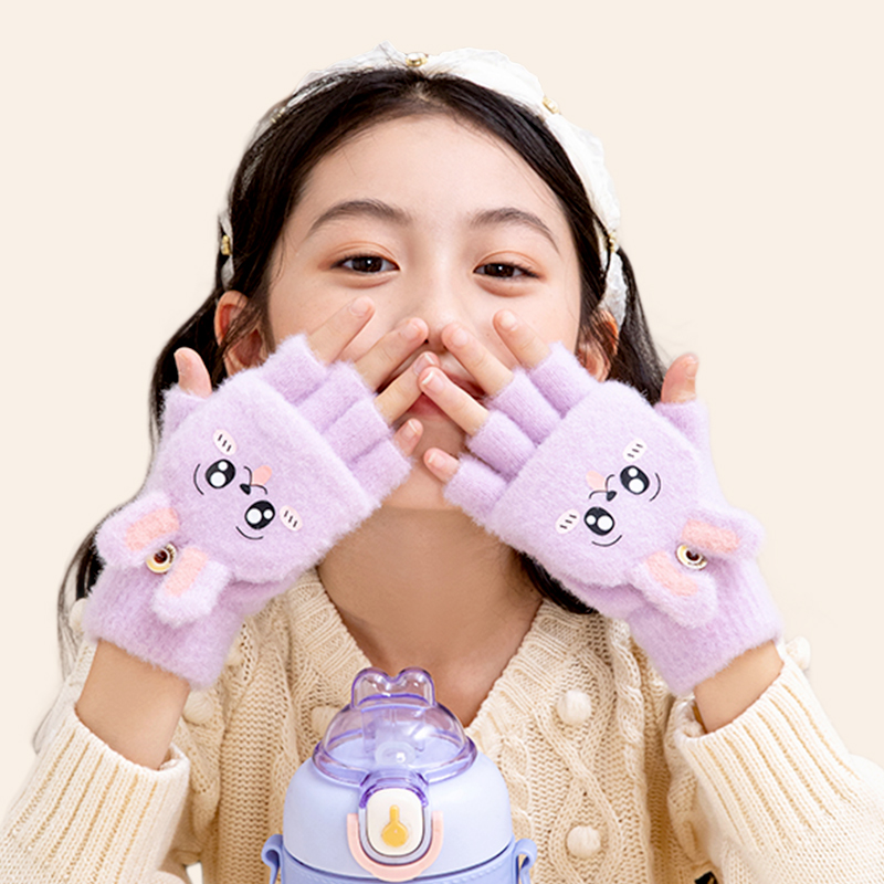 男女童翻盖半指卡通兔子小球球