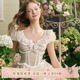 LaceMade 繁星花仙子 法式仙女碎花连衣裙鱼骨裙短款小个子蓬蓬裙