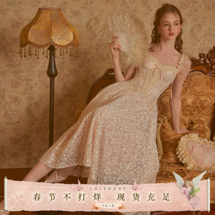 LaceMade 玻璃糖纸 法式千金风重工蕾丝吊带鱼骨连衣裙轻礼服裙