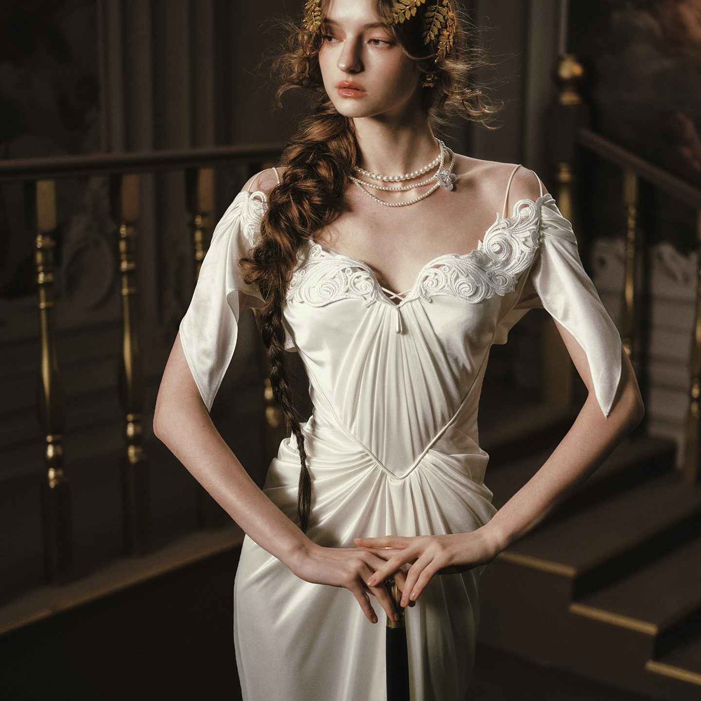 【旗舰店款】LaceMade 剑灵天使 法式宫廷风重工礼服裙白色连衣裙