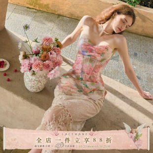 甜美浪漫油画感蕾丝鱼骨胸衣半裙套装 法式 夏女 提香花镜 LaceMade