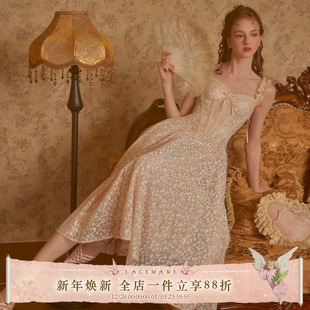 千金风重工蕾丝吊带鱼骨连衣裙轻礼服裙 法式 LaceMade 玻璃糖纸