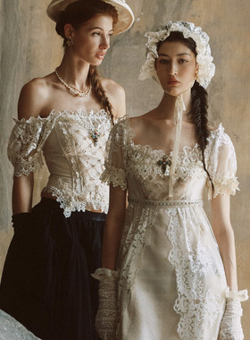LaceMade 星罗泣 法式宫廷帝政裙一字肩重工鱼骨胸衣礼服连衣裙女