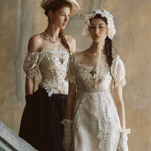 LaceMade 星罗泣 法式宫廷帝政裙一字肩重工鱼骨胸衣礼服连衣裙女