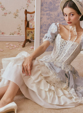 LaceMade 铃兰公主 法式乡村田园风设计感甜美鱼骨蕾丝胸衣连衣裙