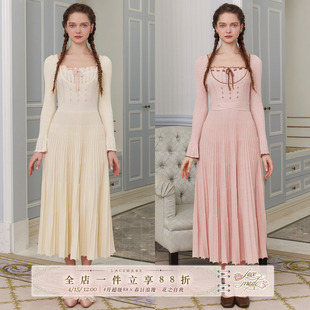 LaceMade 弥仙三重奏 法式重工针织修身大摆打底内搭长款连衣裙冬