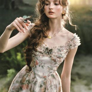 法式 田园风亲肤透气碎花鱼骨连衣裙气质春夏 蝴蝶纪 LaceMade