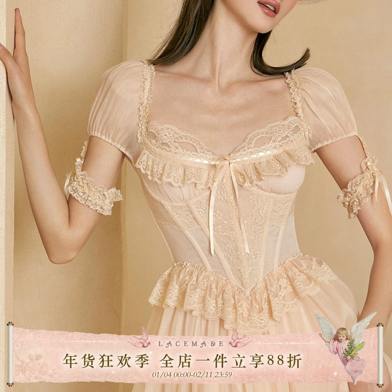 LaceMade 绮丽女神 法式香槟高级感蕾丝小众鱼骨胸衣连衣裙,女装/女士精品,连衣裙,淘宝优惠券,粉丝福利购,淘宝优惠卷