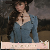 鱼骨上衣百搭修身 LaceMade 牛仔设计感蓝色长袖 法式 外套 丹宁骑士