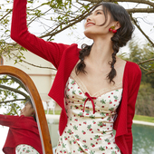 复古乡村缎面印花吊带连衣裙开衫 定制面料法式 草莓农场 LaceMade