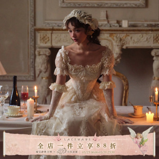 复古宫廷重工收藏蕾丝鱼骨连衣裙轻婚纱礼服 法式 LaceMade 花烛泪