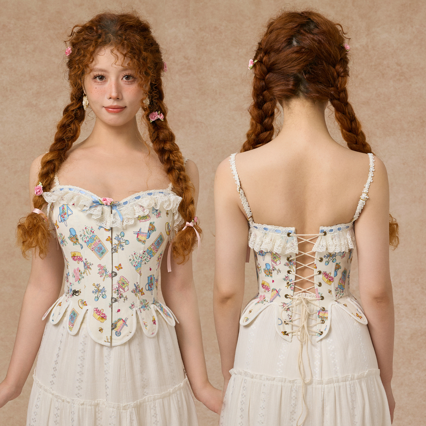 LaceMade 花房姑娘 乡村鱼骨胸衣女夏季法式复古背心吊带短款上衣