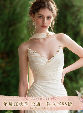 LaceMade 南洋情人 法式浪漫纯白设计感抹胸礼服定制面料小众高级