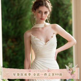 LaceMade 南洋情人 法式浪漫纯白设计感抹胸礼服定制面料小众高级