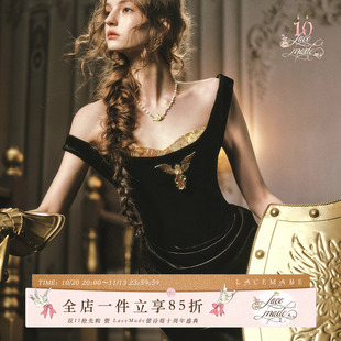 LaceMade 金鹰女神 26SS新春限定款法式宫廷黑金色丝绒年会礼服裙