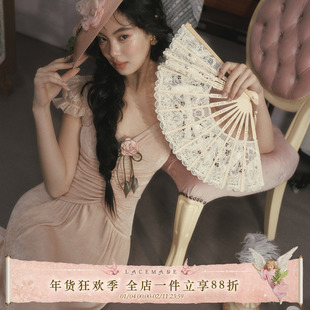 LaceMade 玫瑰名伶 法式田园风弹力针织修身掐腰显瘦长款连衣裙春