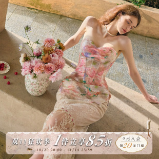 甜美浪漫油画感蕾丝鱼骨胸衣半裙套装 法式 夏女 提香花镜 LaceMade