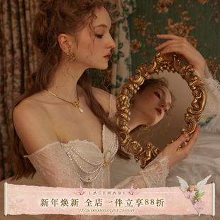 蕾丝珍珠宫廷鱼骨连衣裙 设计感重工复古法式 LaceMade 洛斯羽翼