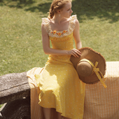 田园风黄色吊带长裙蕾丝少女感通勤连衣裙女 法式 LaceMade 小橙子