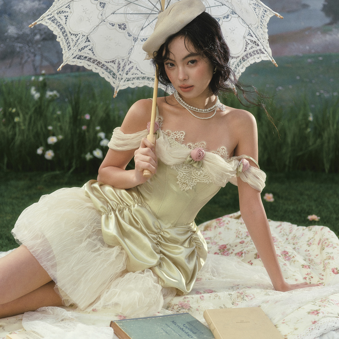 LaceMade 古董蛋糕 法式春日仙女风蓬蓬裙演出服鱼骨收腰生日裙