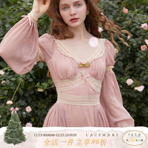 法式复古连衣裙可拆卸袖浪漫蕾丝