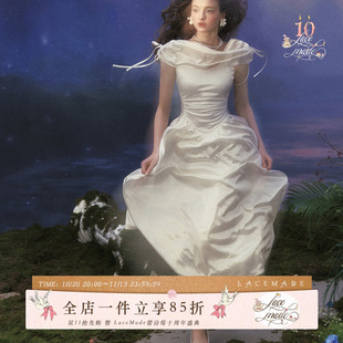 LaceMade 爱的迫降 法式设计感荡领连衣裙小白裙夏